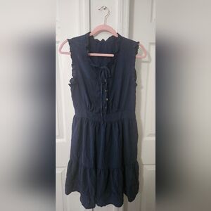 Navy Sleeveless Ruffle Dress